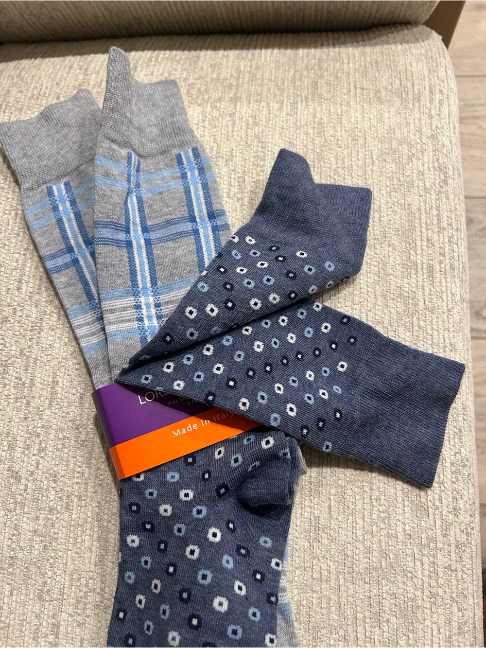 Lorenzo Uomo Navy Blue / grey Dress Socks 2 : pair only /new 7 1/2 -12 - Picture 8 of 8